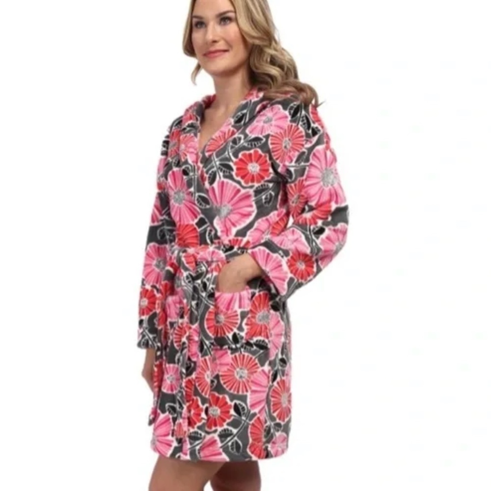 Vera Bradley Plush Fleece Robe Cherry Blossom Floral Hooded S/M Retired